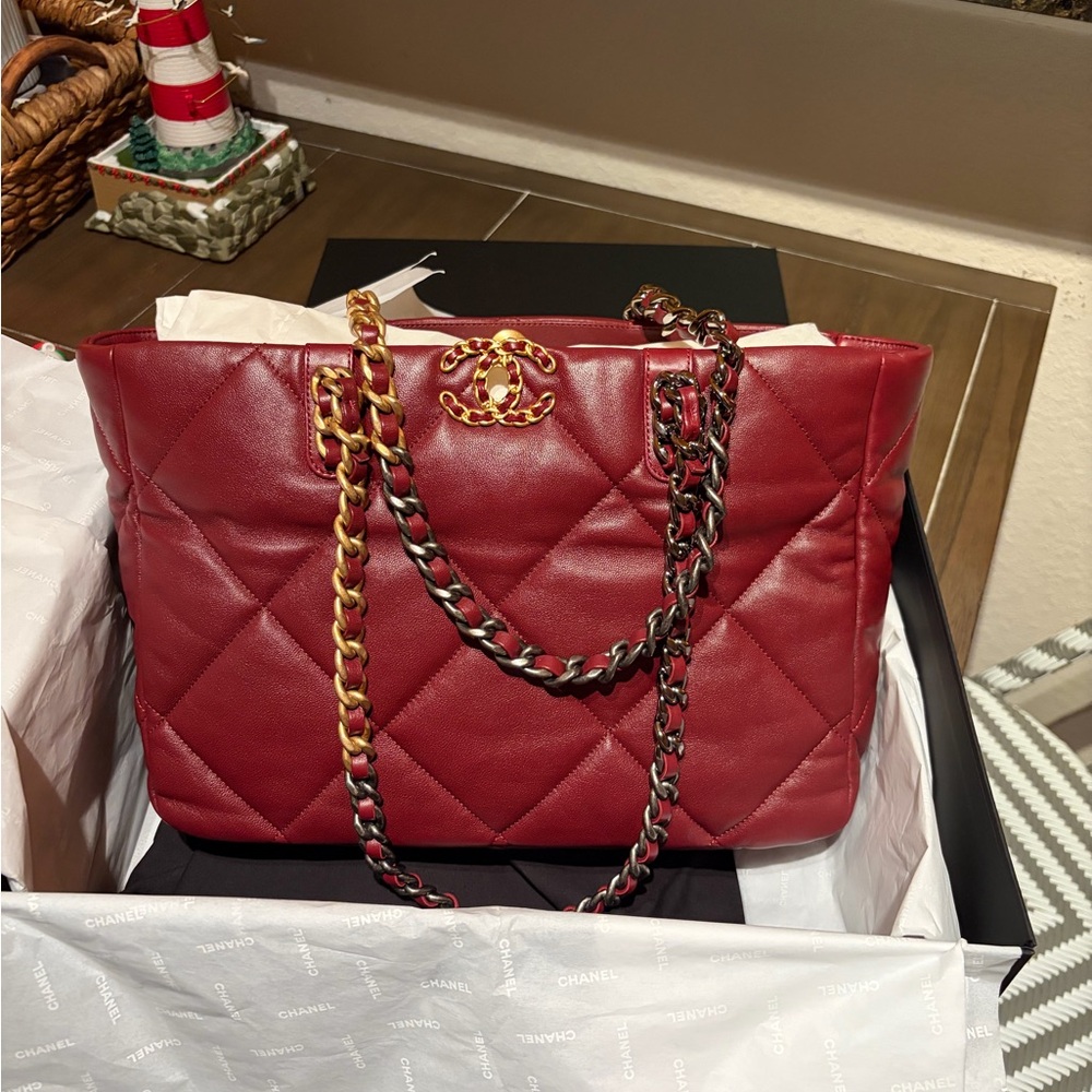 Chanel Quilted Lambskin Double Chain Tote in RedNWT